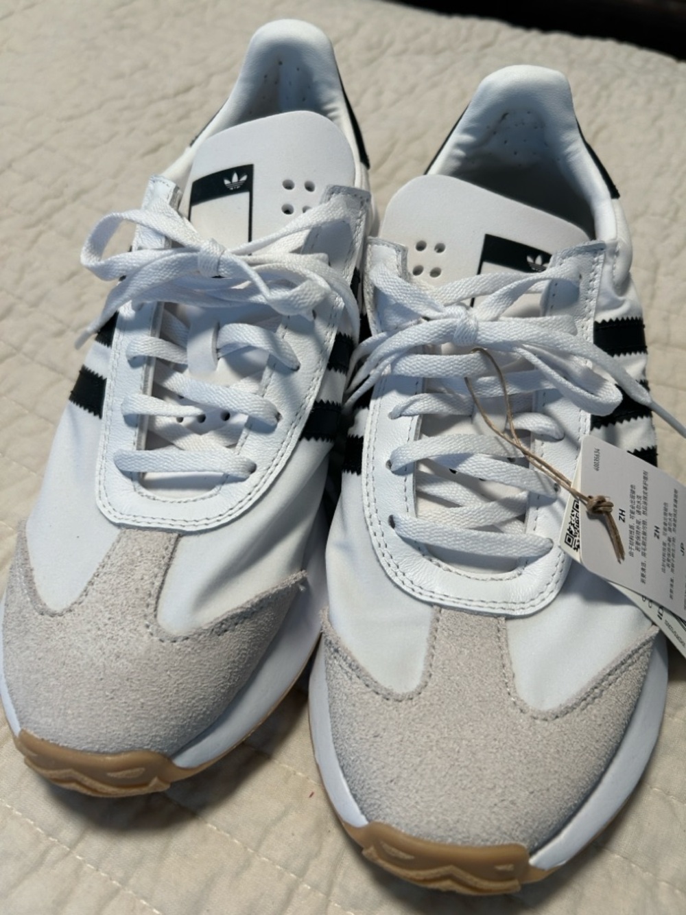 adidas White Sneakers with Black Stripes and Gray Suede Toe - Picture 8 of 10